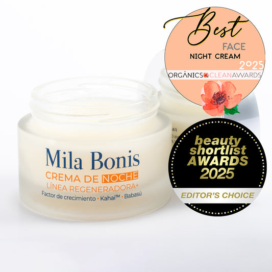 crema-facial-noche-regeneradora-piel-madura-seca-estropeada-slowaging-antiedad-mila-bonis-cosmetica-natural-PREMIO-ORGANICS-CLEAN-COSMETICS-2024-2025-Y-premio-BEAUTY-SHORTLIST-AWARDS-2025
